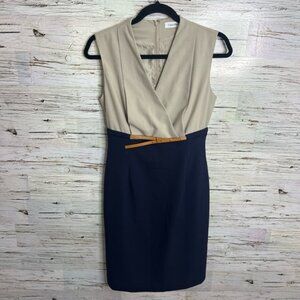 Calvin Klein career dress blue brown with belt size 6
